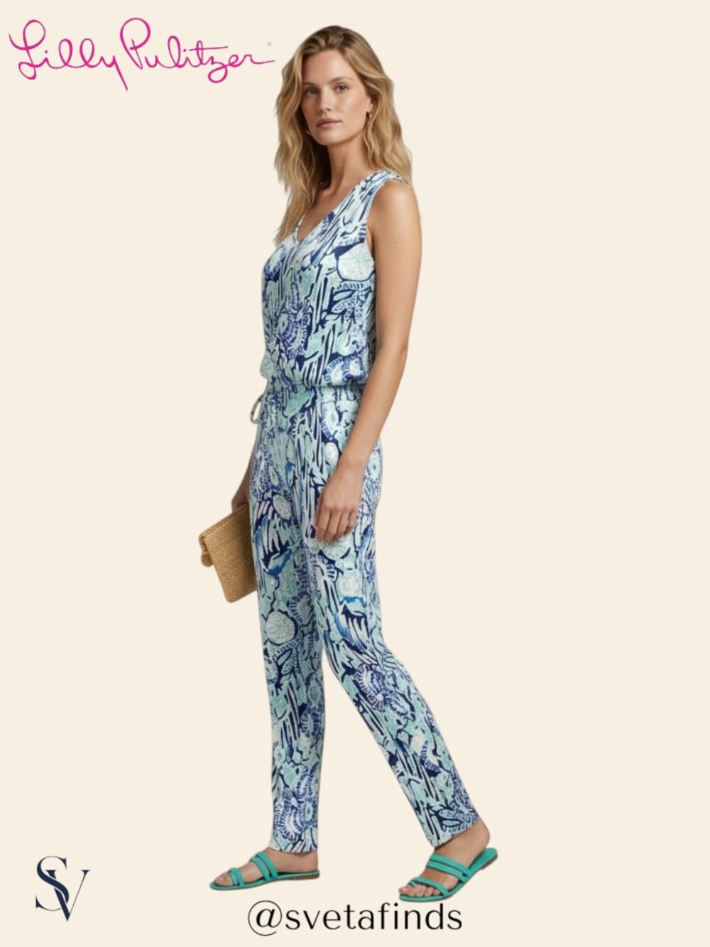 NWOT Lilly Pulitzer Paulina Jumpsuit Abstract Blue Coastal Print Size XXS